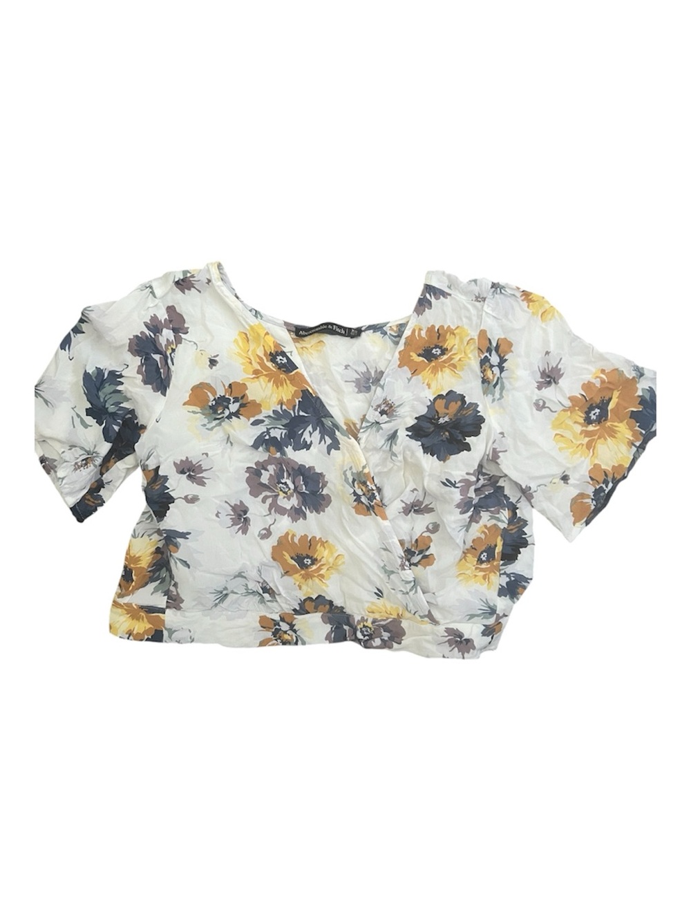 Abercrombie & Fitch Floral Wrap Crop Top XS Puff Sleeve Tie Waist
